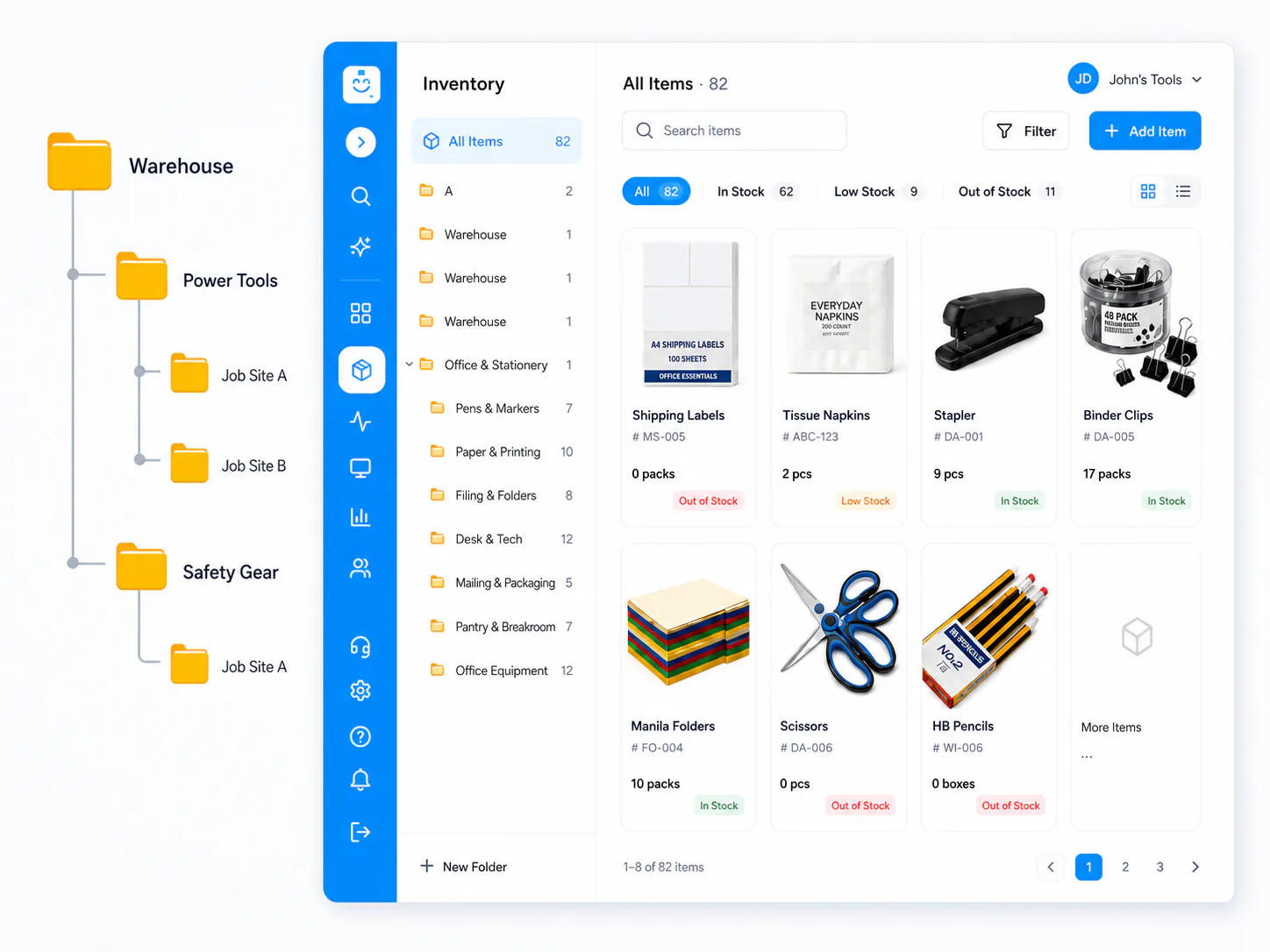 StockZip folder-style inventory view used in inventory setup guides